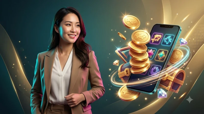 Cảnh tổng quan game bắn cá xèng với bể cá đại dương và súng bắn cá phát tia năng lượng