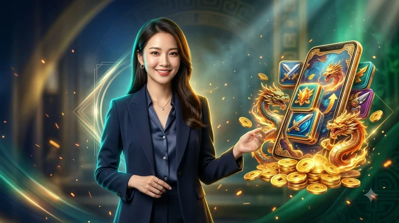 Minh họa súng bắn đạn phát sáng nhắm vào cá và rồng thể hiện luật chơi bắn cá rồng