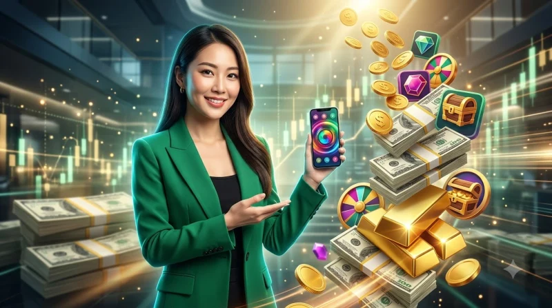 Vòng quay slot game đang xoay trong ánh sáng điện ảnh tạo cảm giác hồi hộp